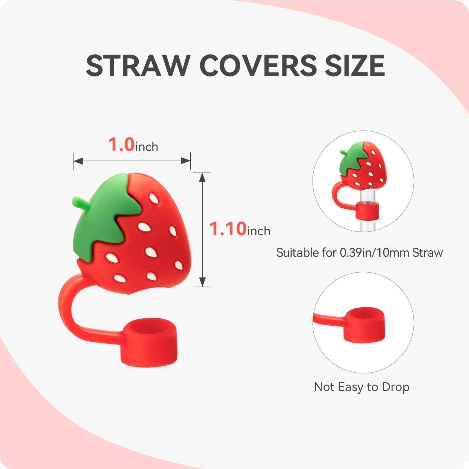 Prurex Prurex Silicone Straw Topper for Stanley Cup,Reusable Straw Cover Compatible with 30&40 Oz Tumbler with Handle, Straw Cover Cap for 10mm 0.4\" Straws (6pcs Strawberry Rainbow Flower)