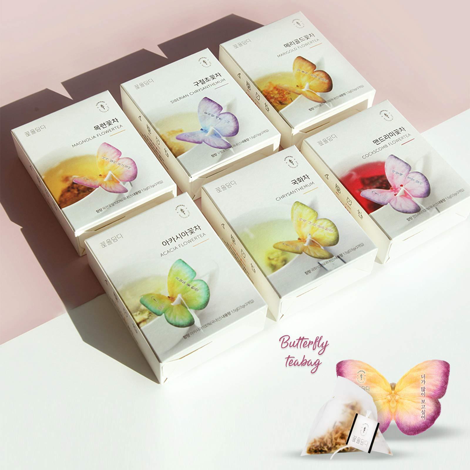KKOKDAM KKOKDAM Korean Tea Gift Set 6 Flavor Butterfly Tea Bag Sampler Fancy Tea Bags for Gifting Elegant Korean Gift Box for Tea Lovers
