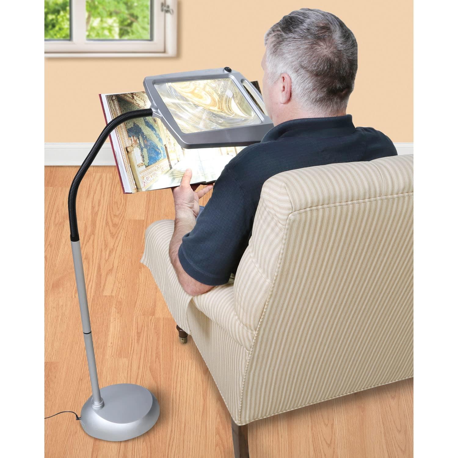 daylight Full-Page Floor Magnifying Lamp - Metal,Silver