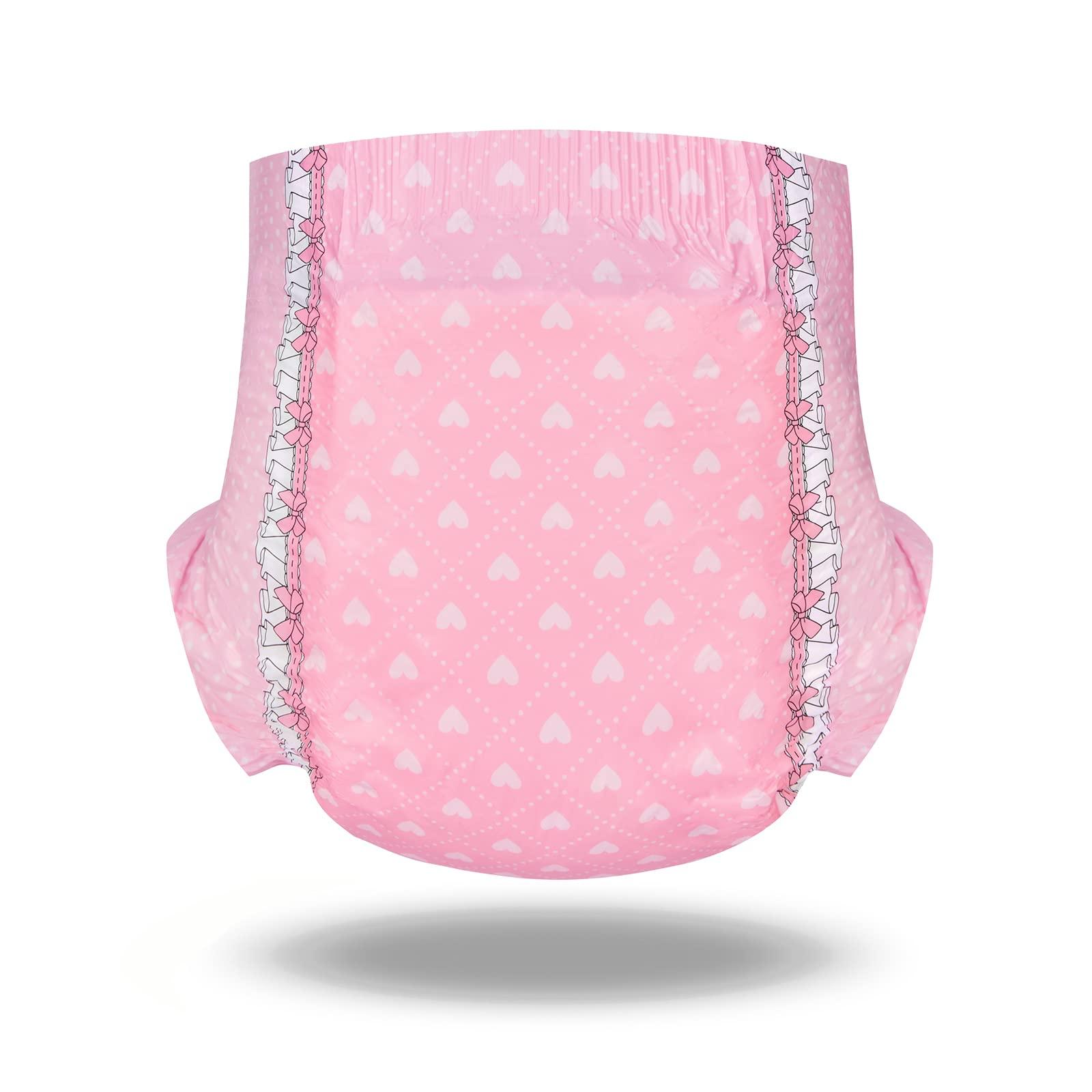 Littleforbig Littleforbig Printed Adult Brief Diapers 10 Pieces - Blushing Baby Pink(XL)