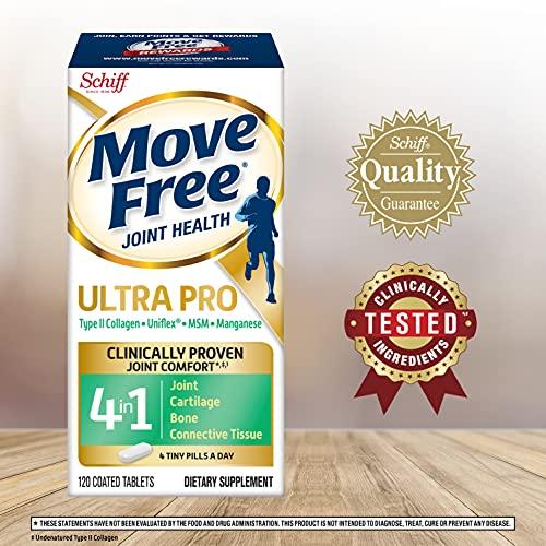 Move Free Move Free Ultra Pro with Quadruple Action Joint Support - Type 2 Collagen MSM Calcium Fructoborate & Manganese - Supports Joint Cartiliage Bone Connective Tissue, 120 Tablets (30 servings)