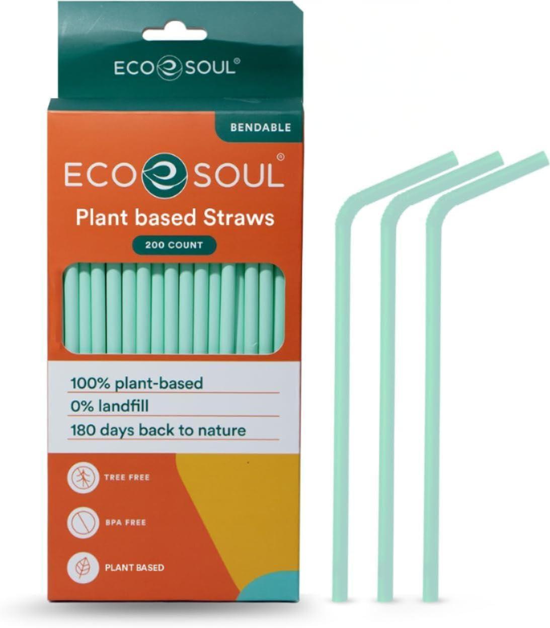 ECO SOUL ECO SOUL 100% Compostable Straws [100 Count][8.25\"] Eco-Friendly Biodegradable Sustainable Disposable Straws, Cocktail Cold Drink Smoothie Bendable Straws