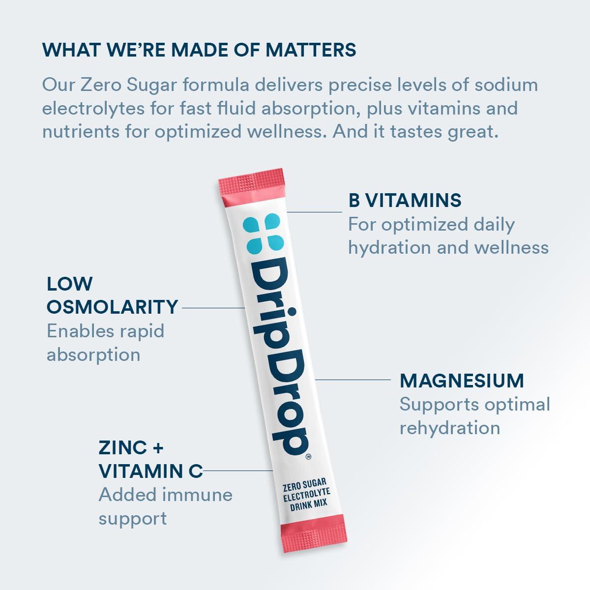 DripDrop DripDrop Hydration - Zero Sugar Watermelon - Electrolyte Drink Mix Single Serve Powder Packets | Non-GMO, Gluten Free, Vegan | 32 Sticks