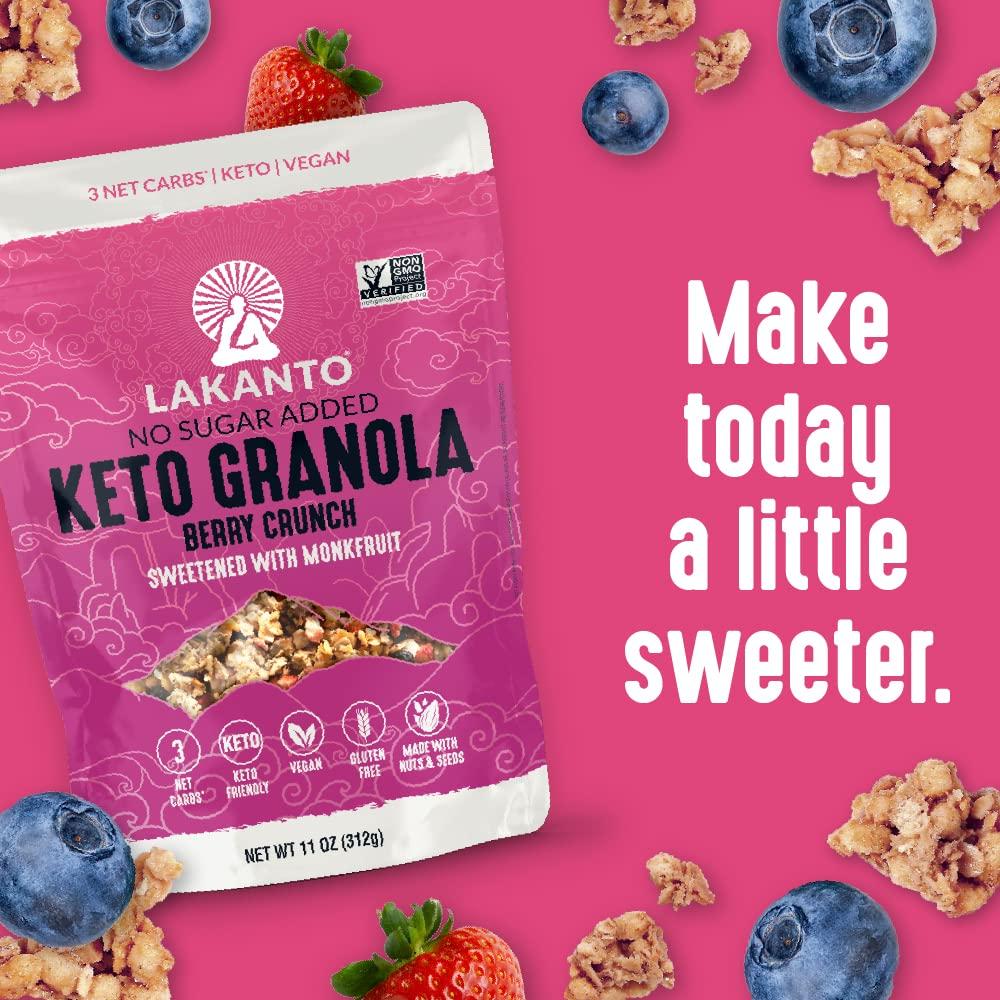 Lakanto Lakanto Berry Crunch Granola - Delicious Snack, Quick Breakfast Cereal, Keto Friendly, Monk Fruit Sweetener, No Sugar Added, Vegan, Gluten Free, Grain Free, 3g Net Carbs (11 oz)