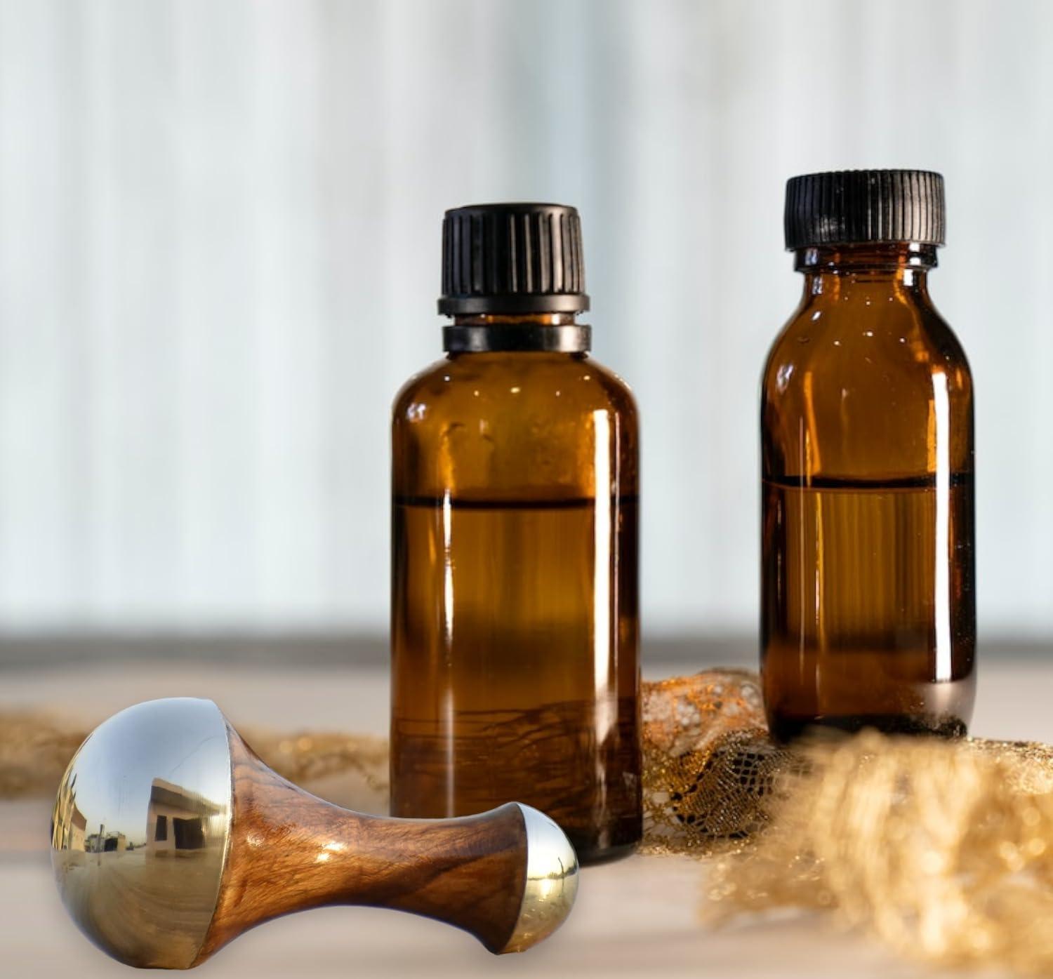 HEALTHANDWEALTH HEALTHANDWEALTH Kansa Wand 2 in 1 Mini Grip Beautiful Design Face Foot Body & Marma Massage Tool Teak Wood Handle Natural (Small & Marma)