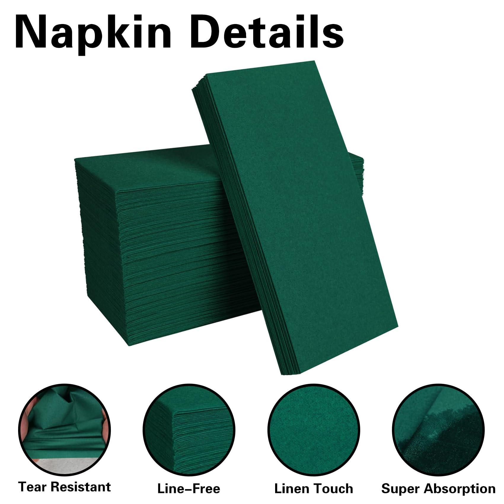 Goldclean 100 Pack Dark Green Paper Napkins, Disposable Linen-Feel Guest Towels Cloth-Like Hand Towels, Soft, Absorbent, Paper Hand Napkins for Christmas, Bathroom, Parties, Weddings, Dinners - 12\" x 17\"
