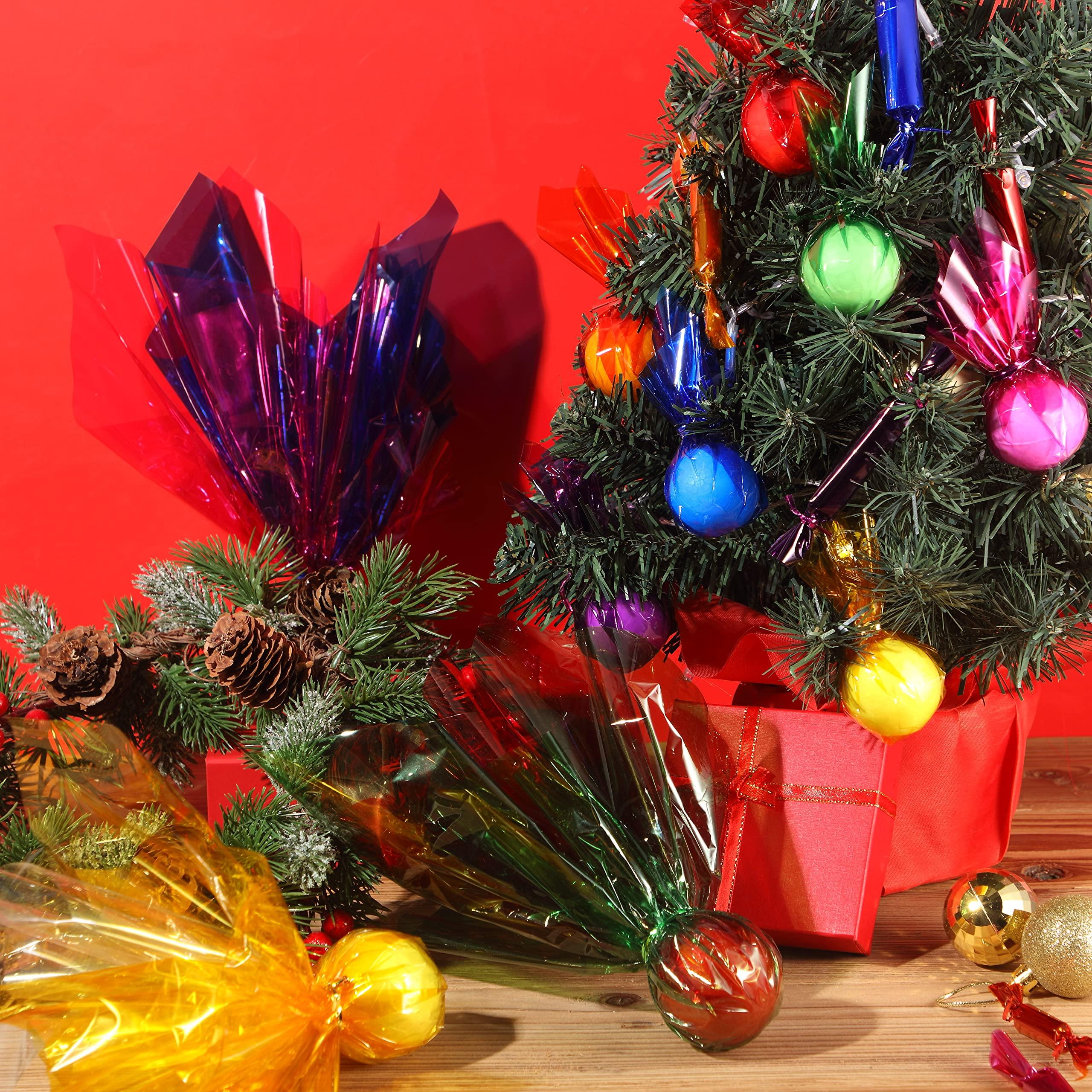 Tallew 40 Pcs 14 x 14 Inch Colored Cellophane Paper Cello Sheets Wraps Multi-Colored Cellophane Transparent Gift Wrap with 120 Pcs Metallic Twist Ties, for DIY Arts Crafts Gifts Treats Candy Wrapping