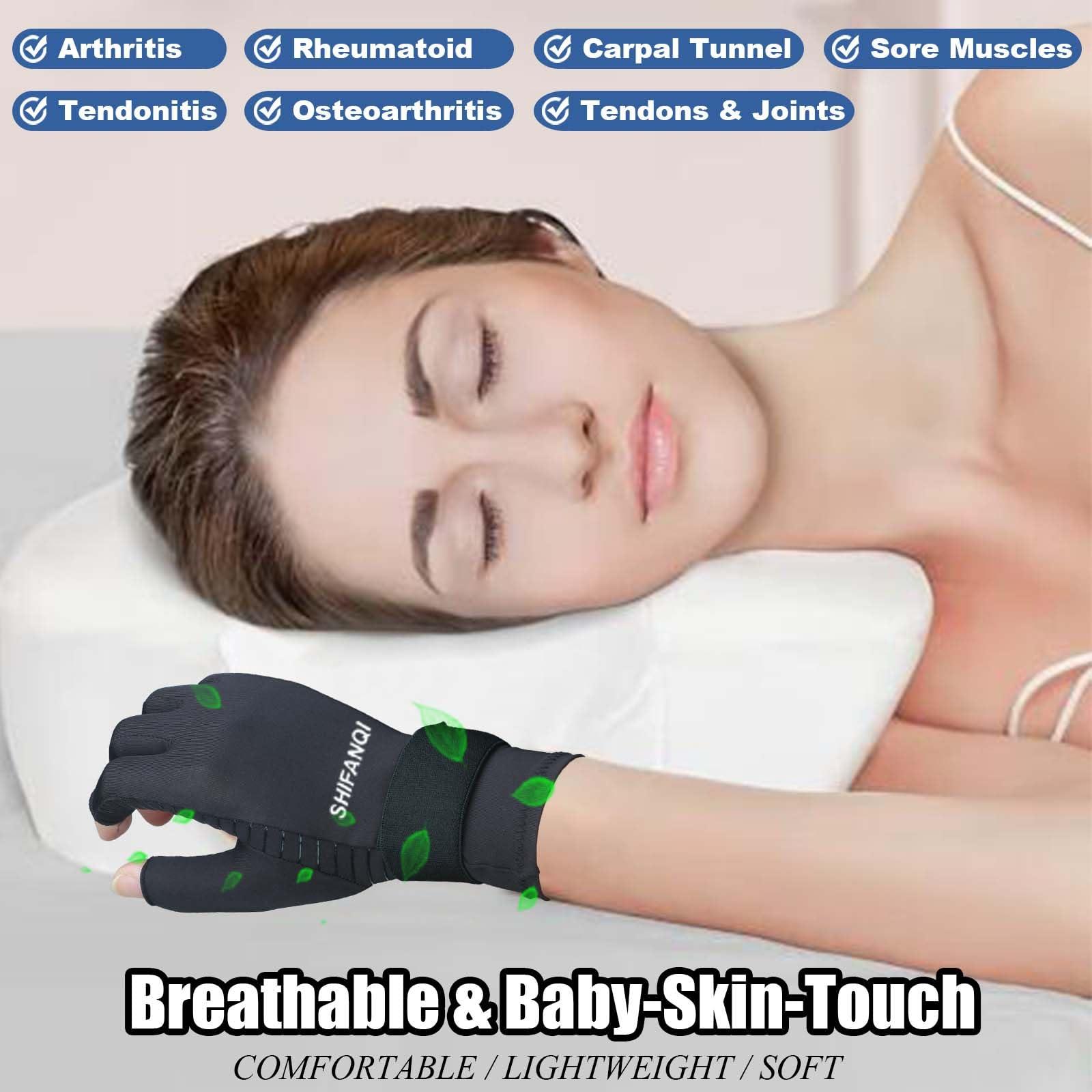 SHIFANQI 2 Pairs Copper Arthritis Compression Gloves Women Men for Carpal Tunnel, RSI, Joint Pain, Swelling, Tendonitis Relief, Fingerless Arthritis Gloves for Computer Typing, Work, Sleeping (SMALL/MEDIUM)