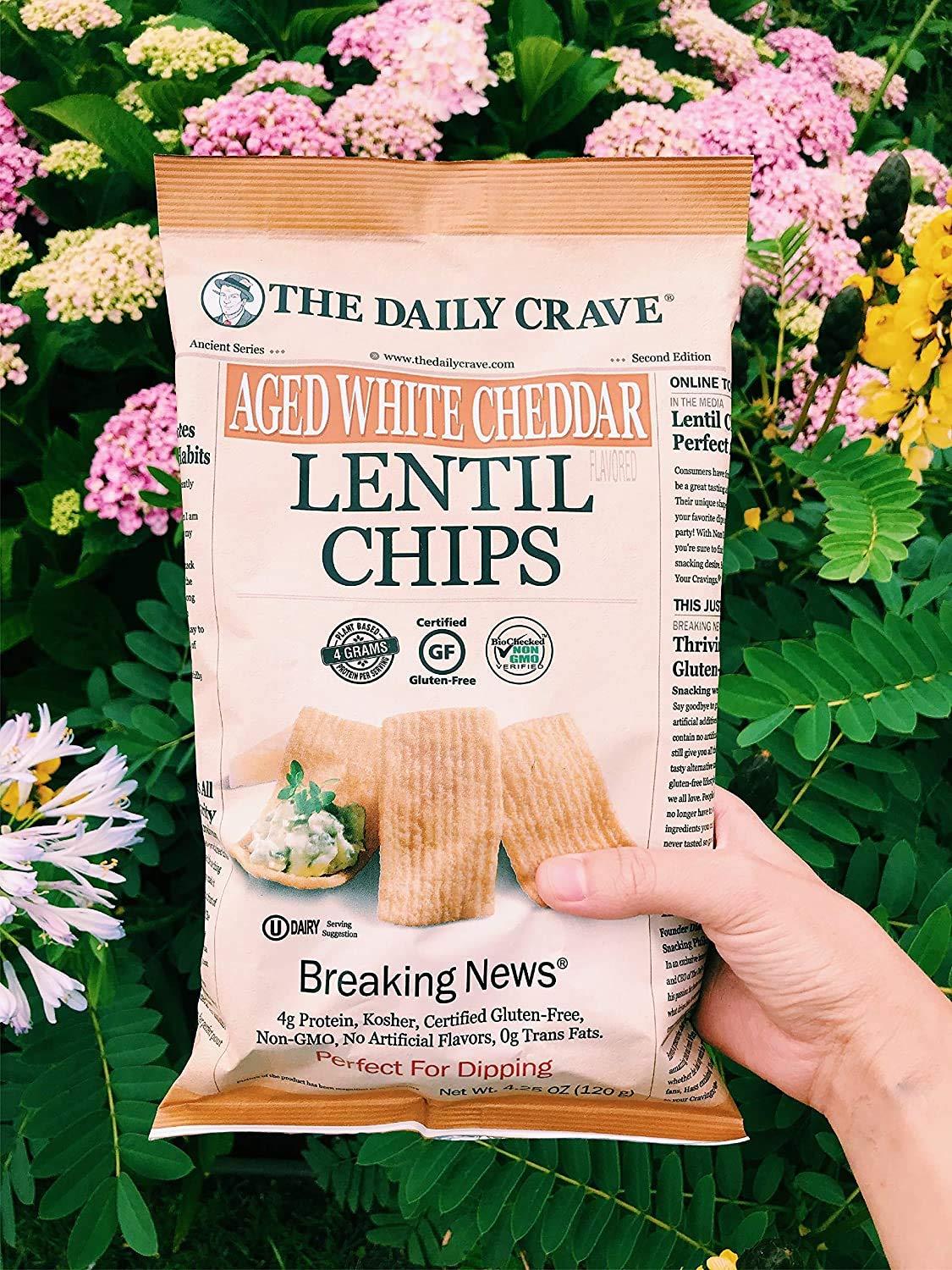 The Daily Crave The Daily Crave Aged White Cheddar Lentil Chips - 4 G Protein, Gluten-Free, Non-Gmo, Kosher, Crunchy, 4.25 Ounce (Pack Of 8)