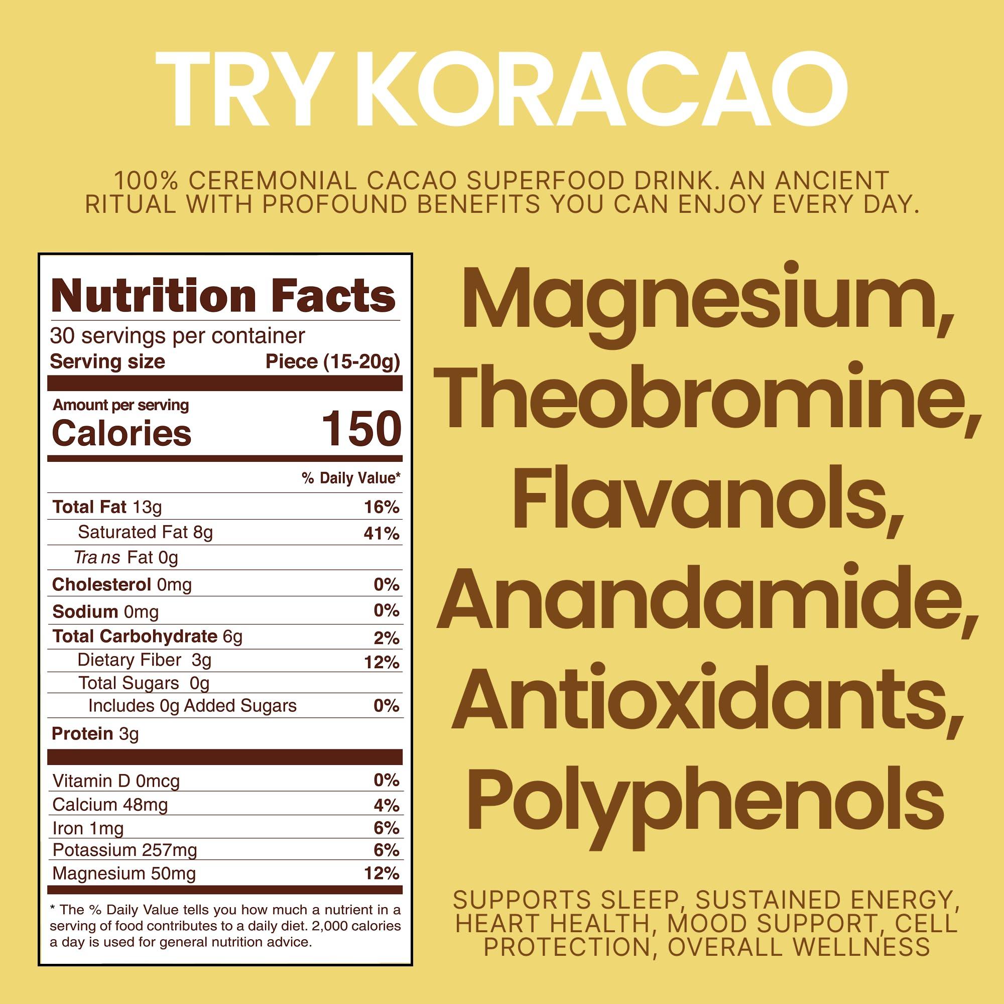 KORACAO KORACAO Organic & Sustainably Harvested Cacao | Ideal Superfood for Everyday Bliss | Ceremonial Grade Cacao | Enhance Your Spiritual Journey with Ancient Superfood Delight - 1 Pound
