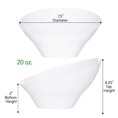 PLASTICPRO PLASTICPRO Disposable Angled Plastic Bowls Round Medium Serving Bowl, Elegant for Party's, Snack, or Salad Bowl, White, Pack of 4