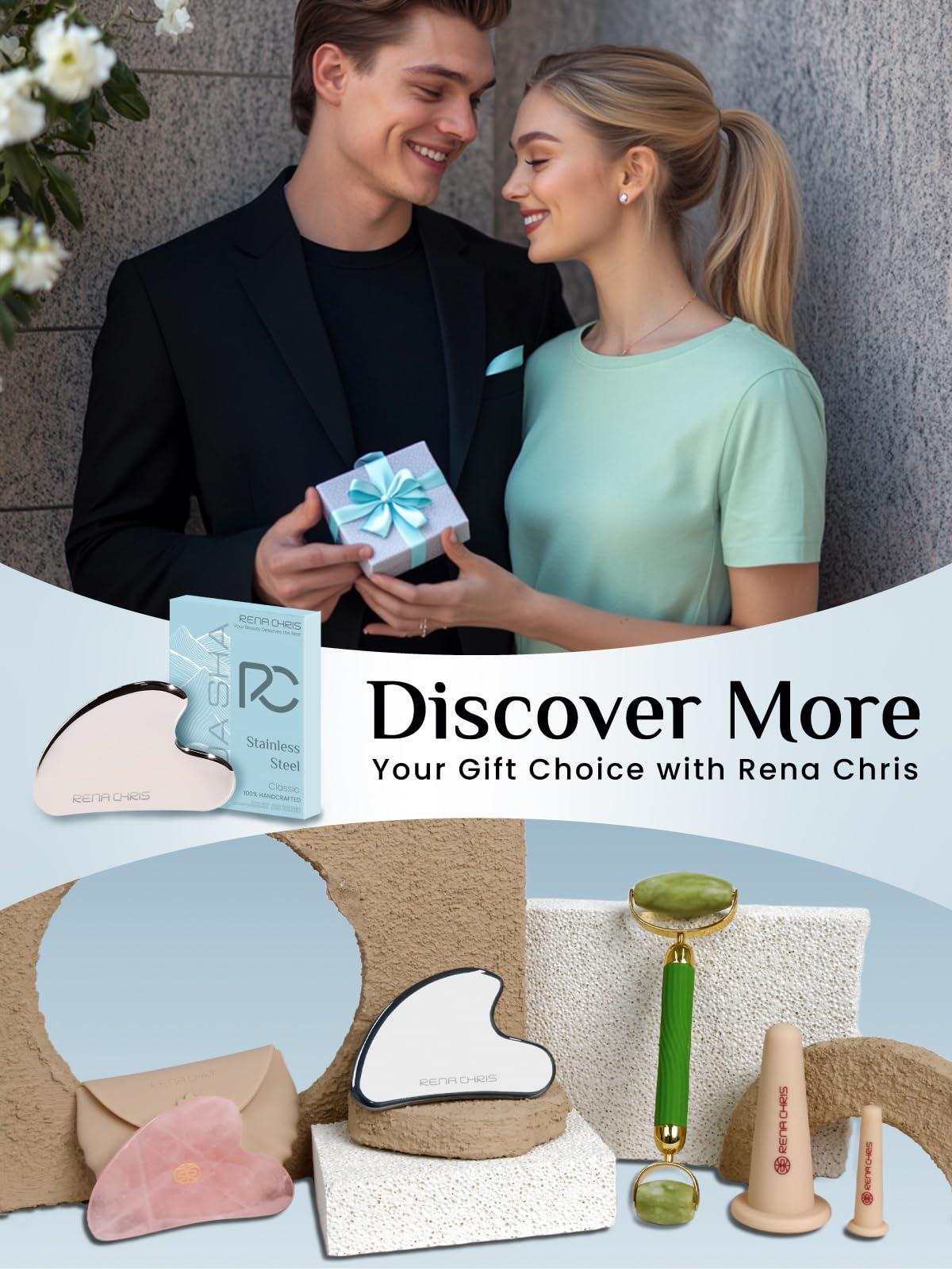 Rena Chris Rena Chris Gua Sha Facial Tools, Stainless Steel Guasha Tool for Acupuncture, Manual Massage Sticks for Jawline Sculpting and Puffiness Reducing, Gua Sha Facial Massage Tool, Skin-Care Gift