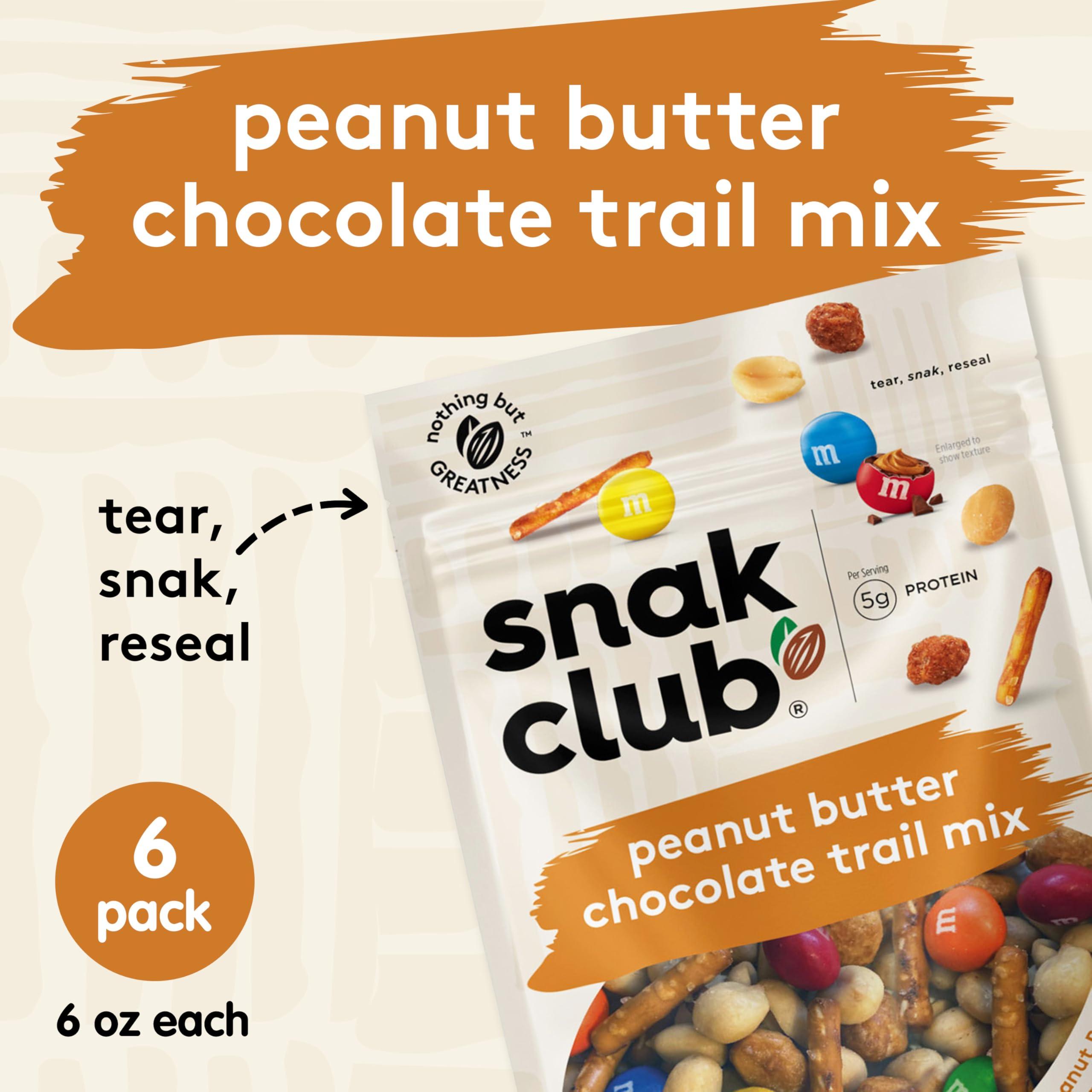 Snak Club Snak Club Peanut Butter Chocolate Trail Mix with Peanuts, Peanut Butter M&MS, Toffee Peanuts, and Pretzels, 6 oz Per Bag, 6 Resealable Bags
