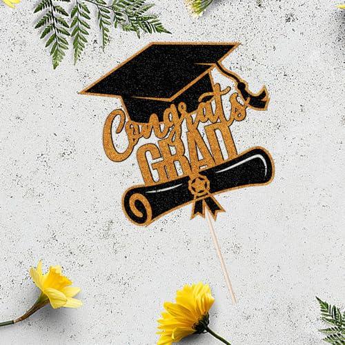 Sodasos Sodasos Glitter Congrats Grad Cake Topper,2024 Graduation Cake Topper,Congrats Grad Party Cake Decorations Supplies for Senior High School College Grad Party Supplies (Orange and black)