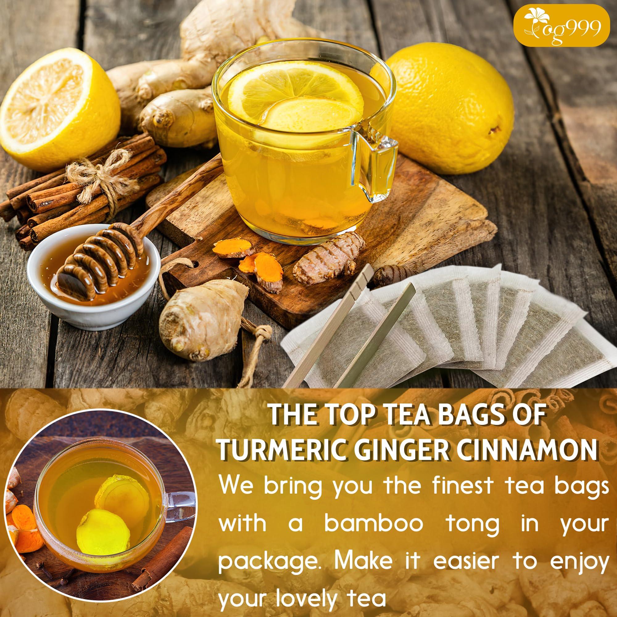 TOG999 Special 30 Tea Bags Turmeric Ginger Cinnamon Tea, 100% Natural, Hand-made Blend of Turmeric, Ginger, and Cinnamon. Eco-conscious Tea Bags. Turmeric Ginger Herbal Tea. No Sugar, No Caffeine, No Gluten, Vegan.