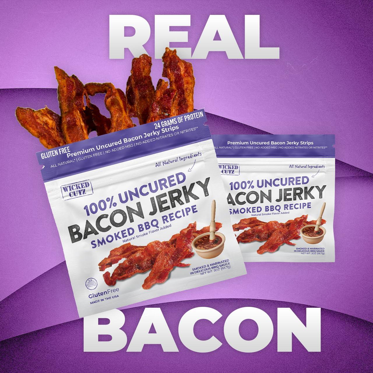 Wicked Cutz Bacon Jerky Variety Pack, Tender, Flavorful, Easy to Chew Bacon Jerky with up to 24g Protein Per Bag, Gift Basket for Men, Unique Gifts for Men, Food Gifts (5 Bags)