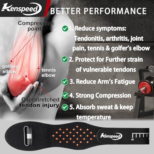Kenspeed Kenspeed Elbow Brace for Tendonitis, Tennis Golfer\'s Elbow Pain Relief, with Removebale Pad adjustable elbow relief strap for Men and Women