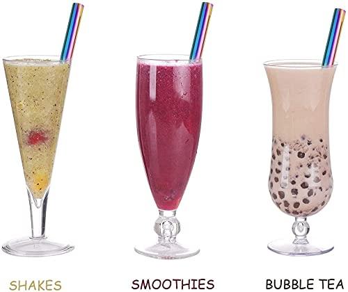 ACCROL ACCROL Bubble Tea Straws Straw Stainless Steel Reusable Metal Straw Drinking Straws Set Suitable For Juice And Drinks Strawberry (Color : Rainbow A blackbag)