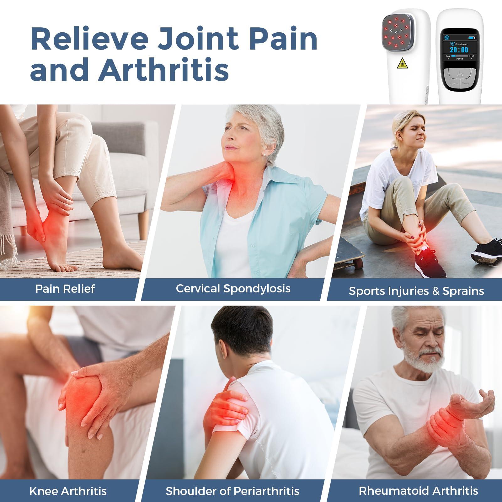 SINORIKO Red Light Therapy Device for Shoulder Back Knee Joint Muscle Pain Relief, 13pcs x 650nm + 3pcs x 808nm, 4 Power + 4 Timer, Handheld Cold Laser Therapy Device for Dogs Pet Horse