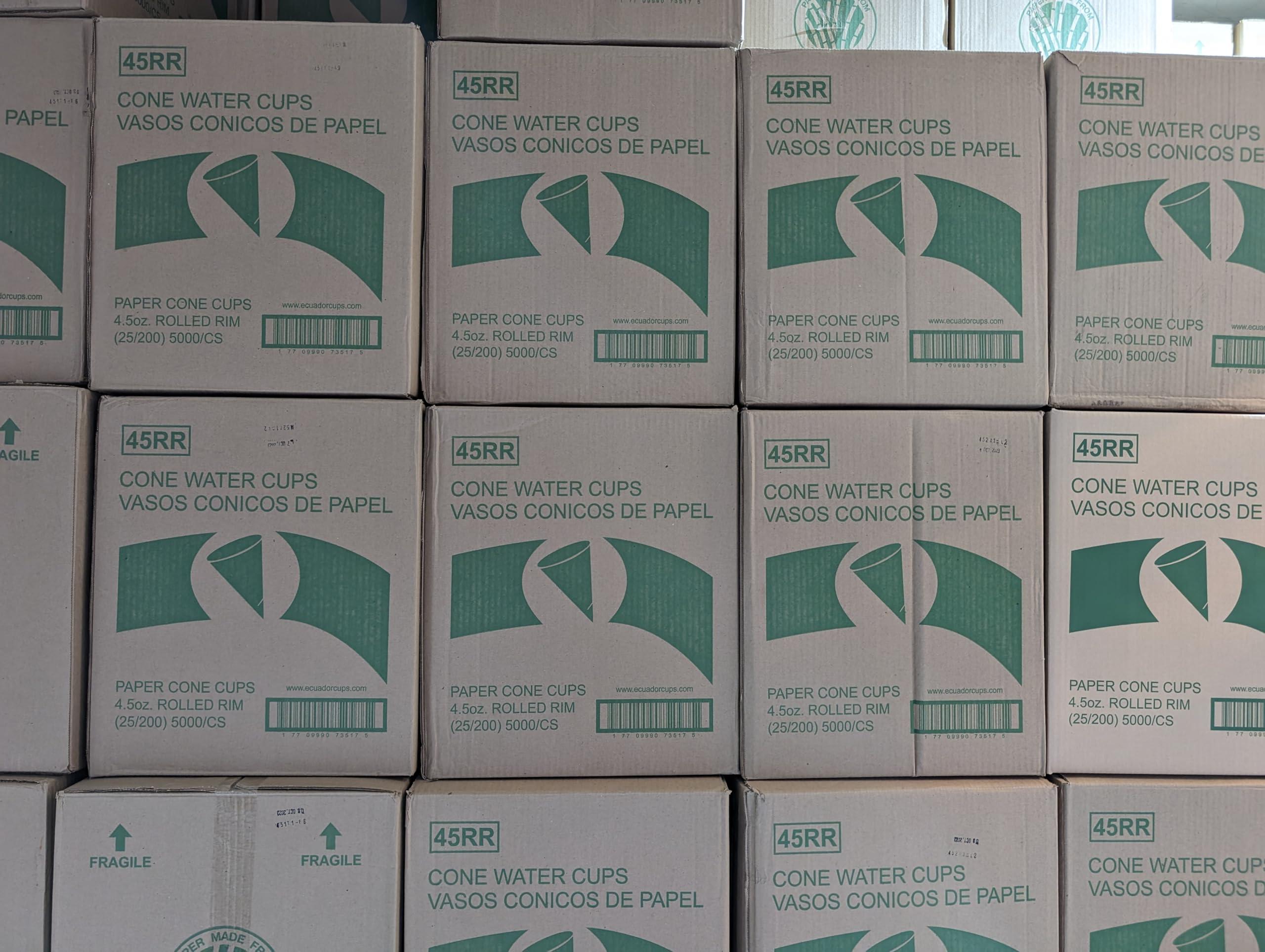 Earthwise Paper Goods 5000 count 4.5 oz White Paper rolled rim Cone Cups, 200/Carton, 25 Cartons/Case