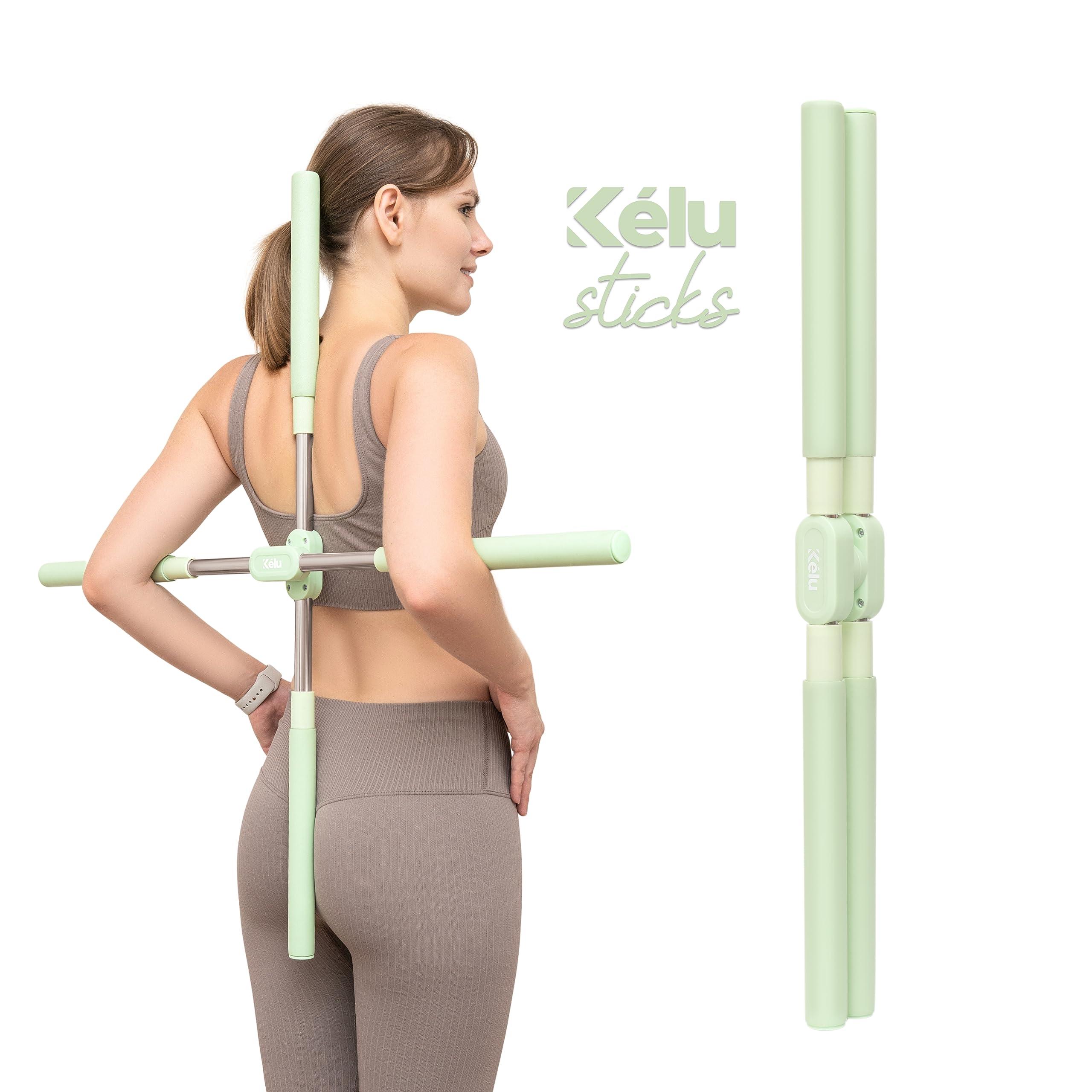 KELU Klu Yoga Posture Corrector - Back Stretcher for Lower Back Pain Relief - Hunchback Correction Stick for Men, Women, Kids - Back Cracking Device with Adjustable Rods & Easy Locking Mechanism - GREEN