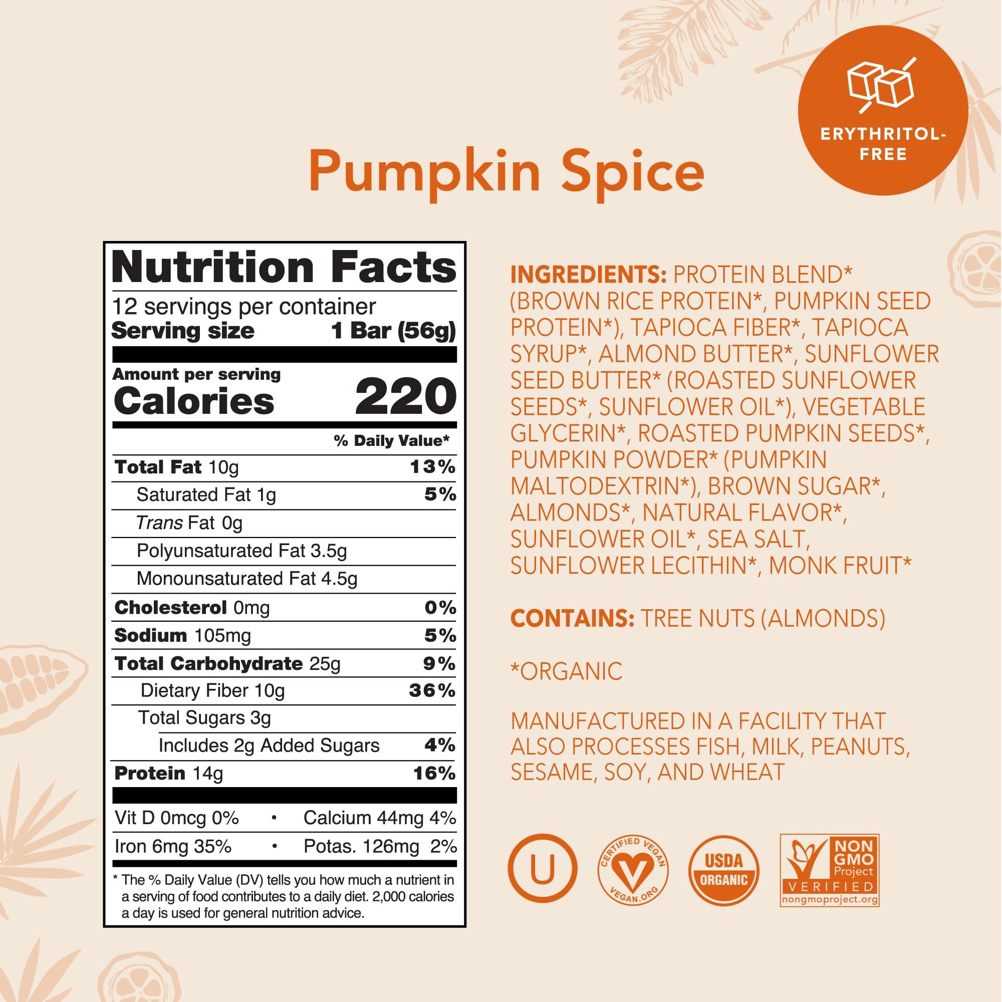 ALOHA ALOHA Organic Plant Based Protein Bars - Pumpkin Spice, Vegan, Low Sugar, Gluten-Free, Low Carb, Non-GMO, No Stevia, No Erythritol - LIMITED EDITION, 12 Count (Pack of 1)