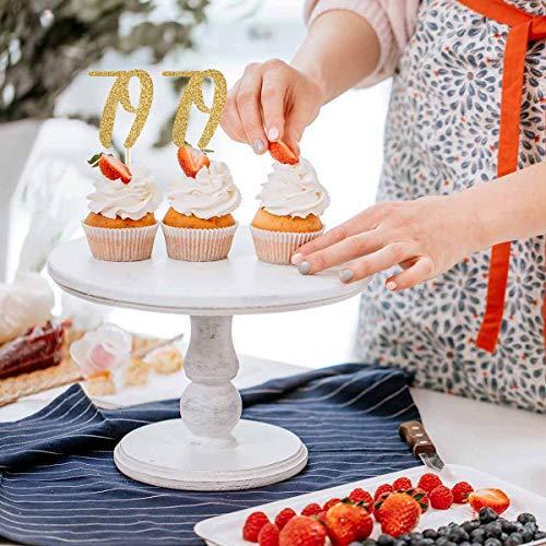 MAGJUCHE Gold Happy 79th Birthday Cupcake Topper, 24-Pack Number 79 Glitter Birthday Party Cupcake Toppers, Decorations