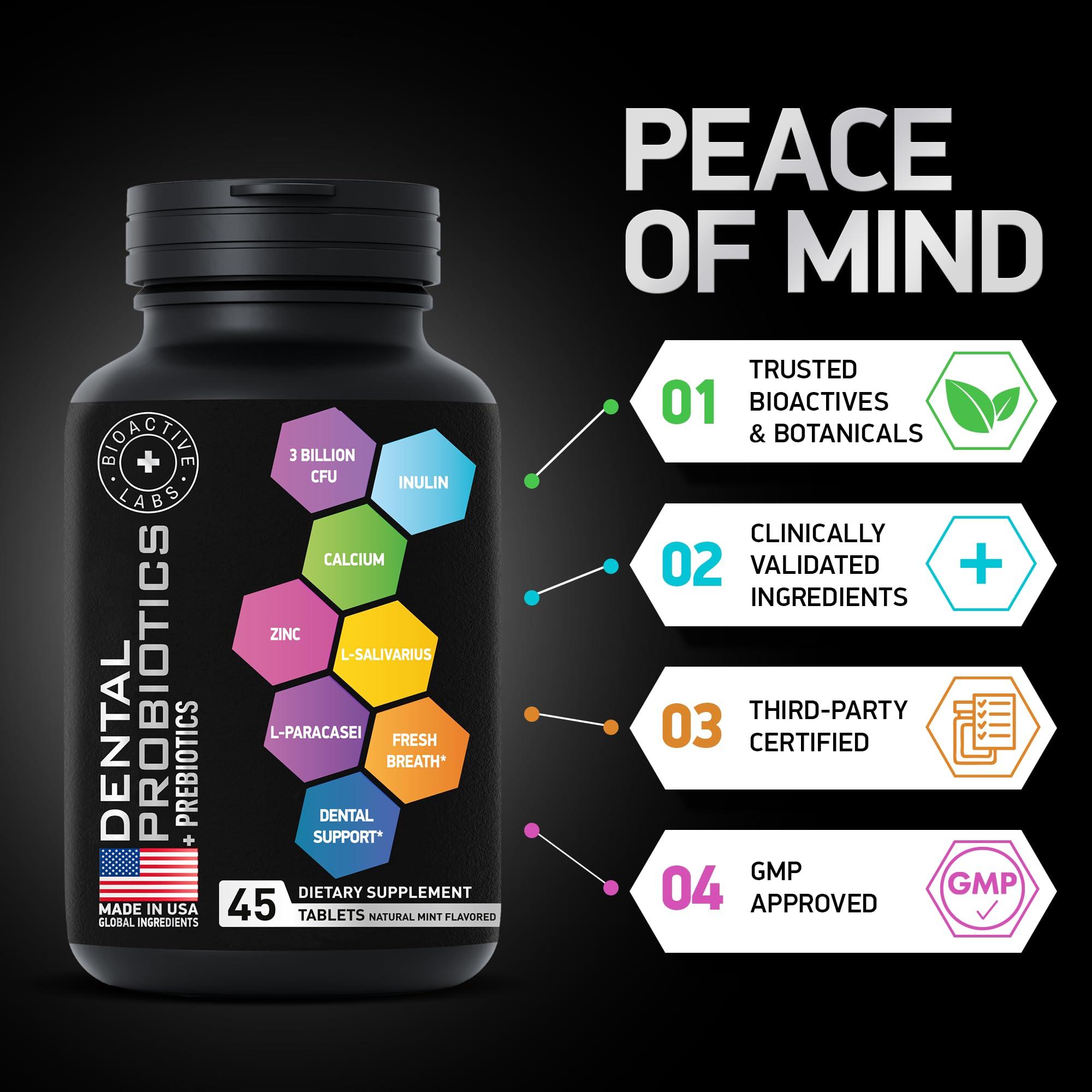 BIOACTIVE LABS Dental Probiotics for Bad Breath & Oral Health - Best Lactobacillus Salivarius Probiotic Tablets Fight Chronic Bad Breath and Restore Good Bacteria - Oral Probiotics for Teeth and Gums - 90 Tablets