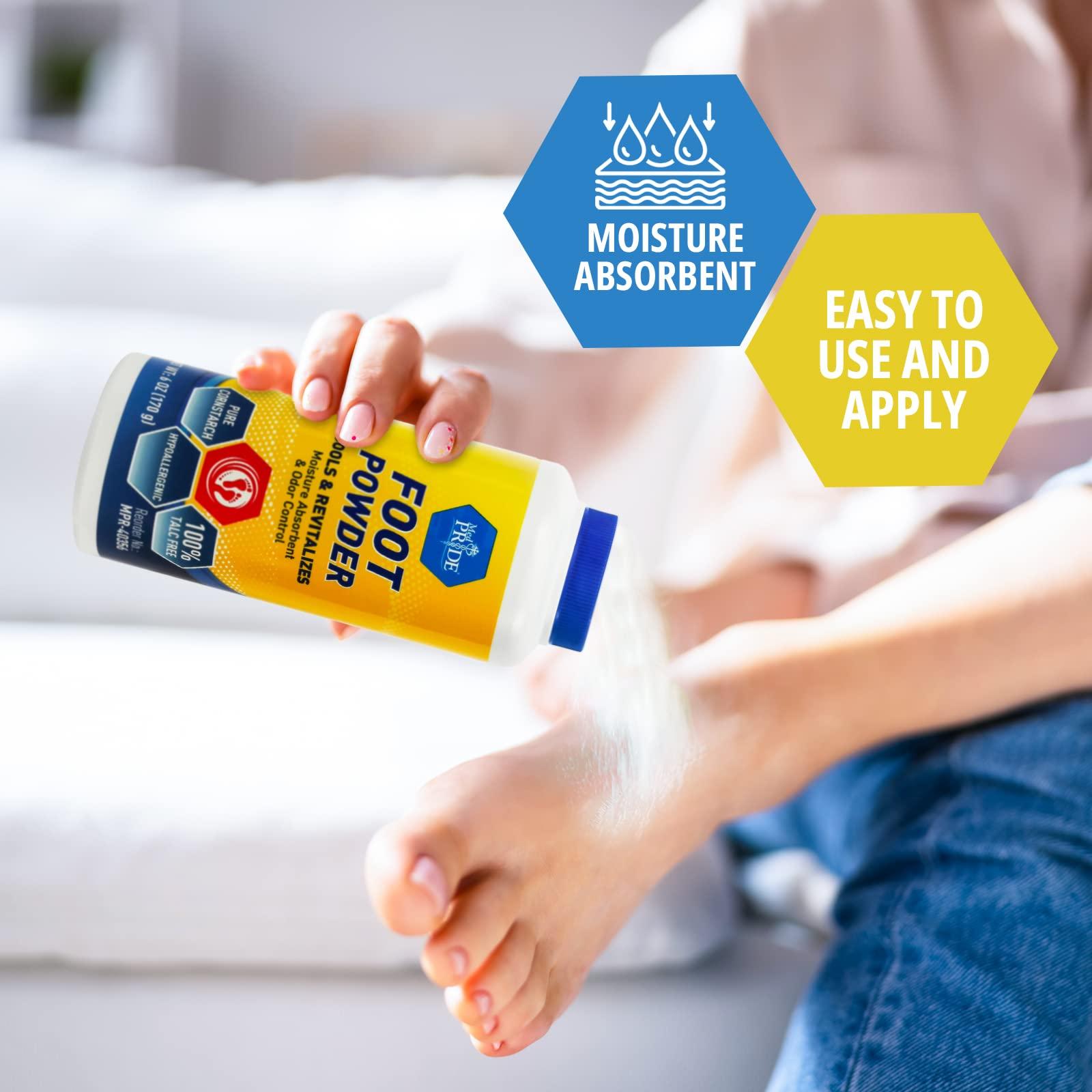 MED PRIDE MED PRIDE Premium Foot Powder For Moisture Control - Hypoallergenic, 100% Talc-Free Foot Cooling Powder To Reduce Odors And Absorb Sweat & Excess Moisture- Shoe & Foot Odor Eliminator Powder- 6oz
