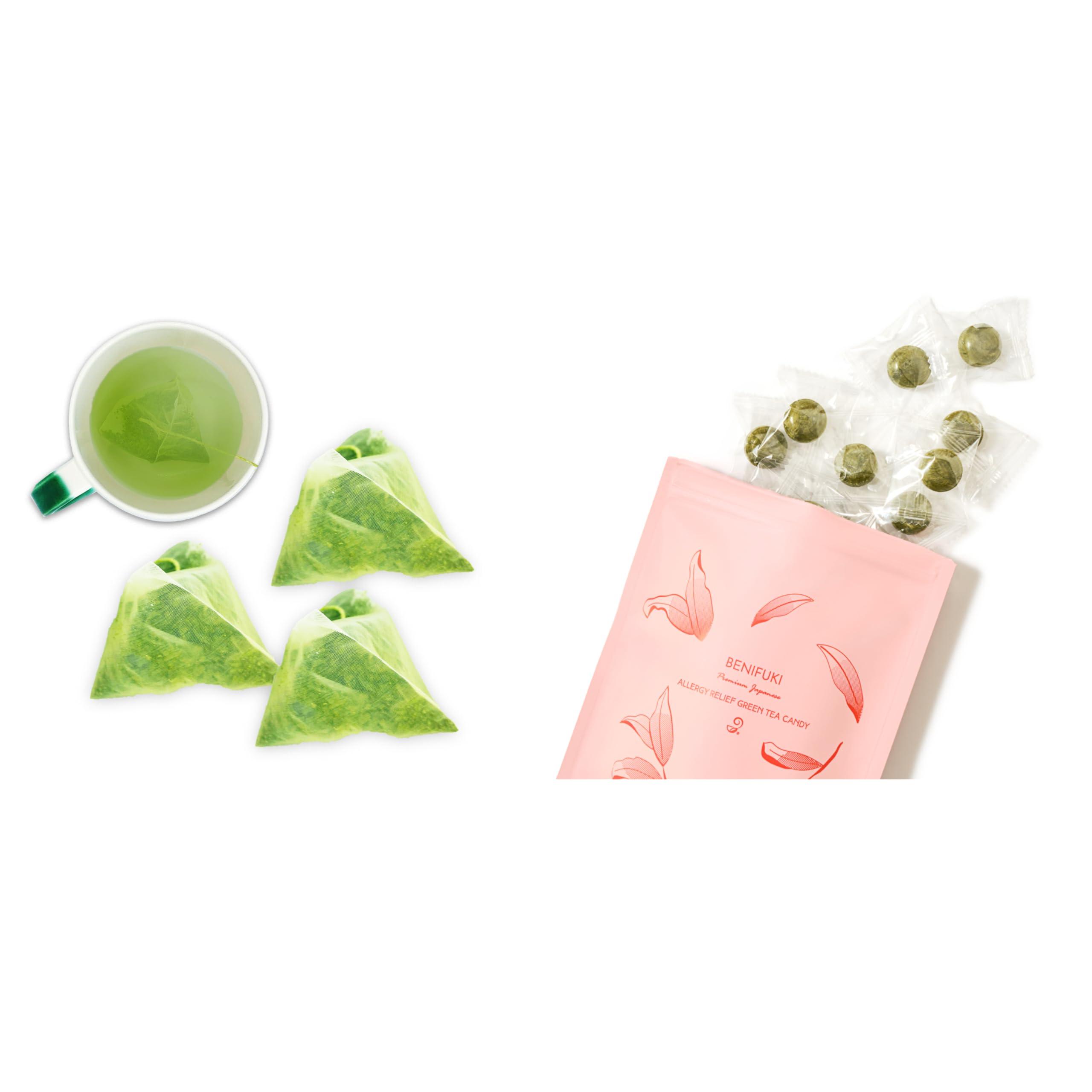 JAPANESE GREEN TEA CO. HARVESTED WITH IN JAPAN Benifuuki candy and Green tea bags (30 packs) from Japanese Green Tea Co – Relaxation Green Tea – Easy to Prepare - Non-GMO - Ideal for Tea Lovers