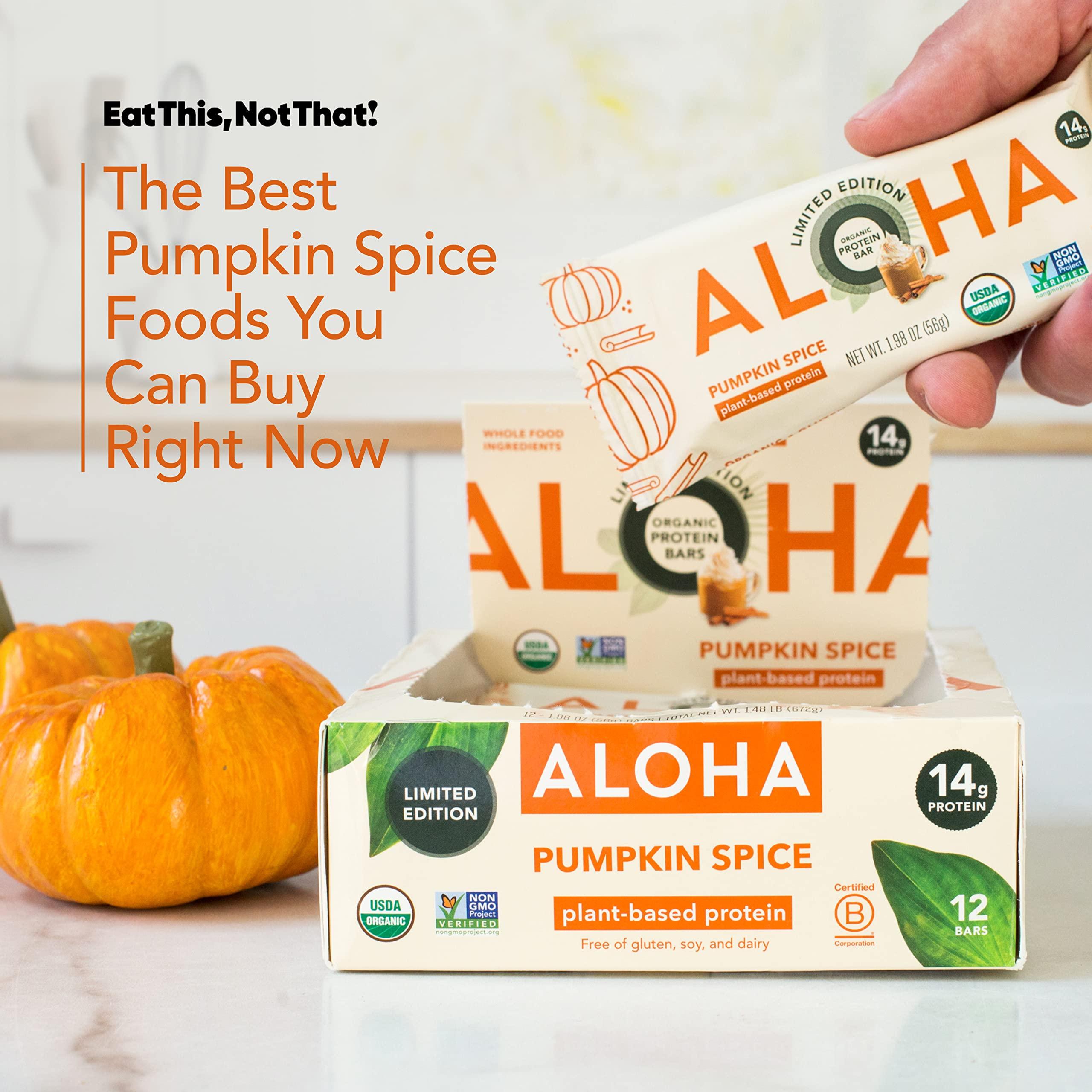 ALOHA ALOHA Organic Plant Based Protein Bars - Pumpkin Spice, Vegan, Low Sugar, Gluten-Free, Low Carb, Non-GMO, No Stevia, No Erythritol - LIMITED EDITION, 12 Count (Pack of 1)