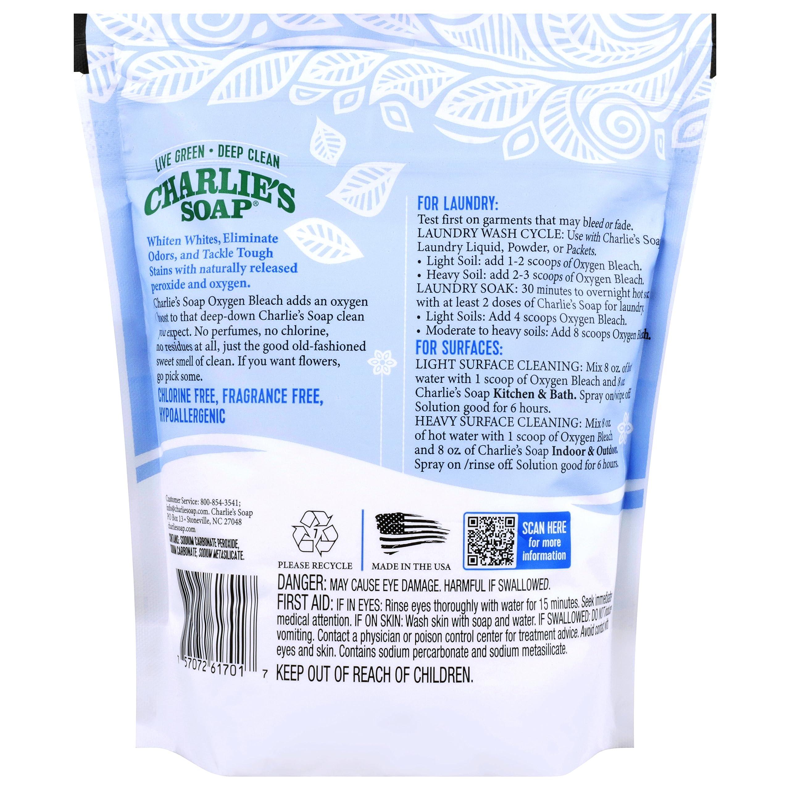 Charlie\'s Soap Charlie\'s Soap Oxygen Bleach (2.64 Lbs., 1 Pack) Non-Chlorine Bleach Alternative Powder Whiten Laundry & Remove Stains Safer for Colors