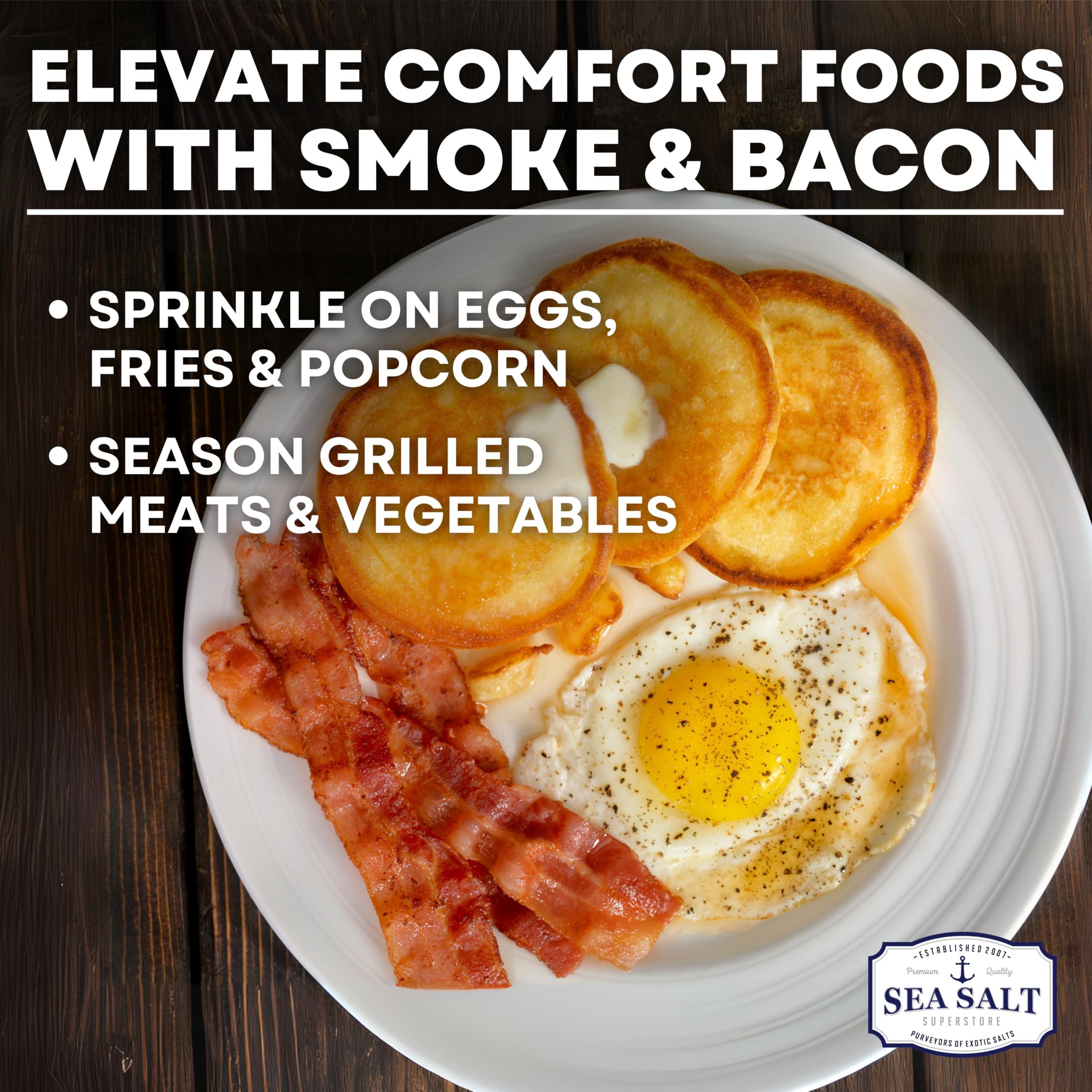 Sea Salt Superstore Smoked Bacon Sea Salt, Bacon Seasoning Smoked Salt, Alderwood Smoked Sea Salt, Bacon Infused Cooking and Finishing Salt, 5 oz Bag Bacon Salt, Sea Salt Superstore