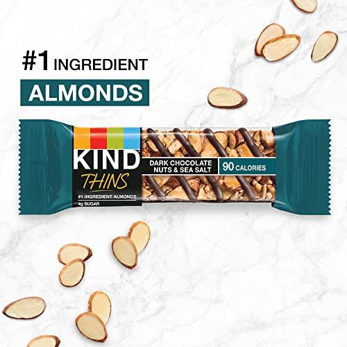 KIND KIND THINS Dark Chocolate Nuts & Sea Salt Bars (Now with Peanuts), Gluten Free, 4g Sugar, 0.74 oz bars, 10 count