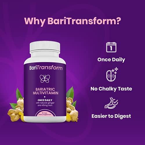 BariTransform BariTransform Bariatric Multivitamin with Iron Capsule 30 Ct Bariatric Vitamins Multivitamin with Organic Ginger Root for Digestion Support Once-A-Day Vitamins