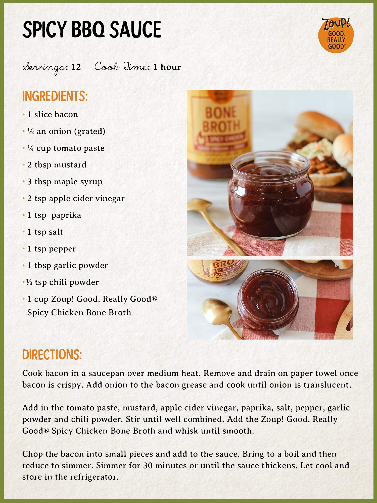 Zoup! Spicy Chicken Bone Broth by Zoup! Keto-Friendly, Gluten Free, Non-GMO - Great for Stock, Bouillon, Soup Base or in Gravy - 1-Pack (32 oz)