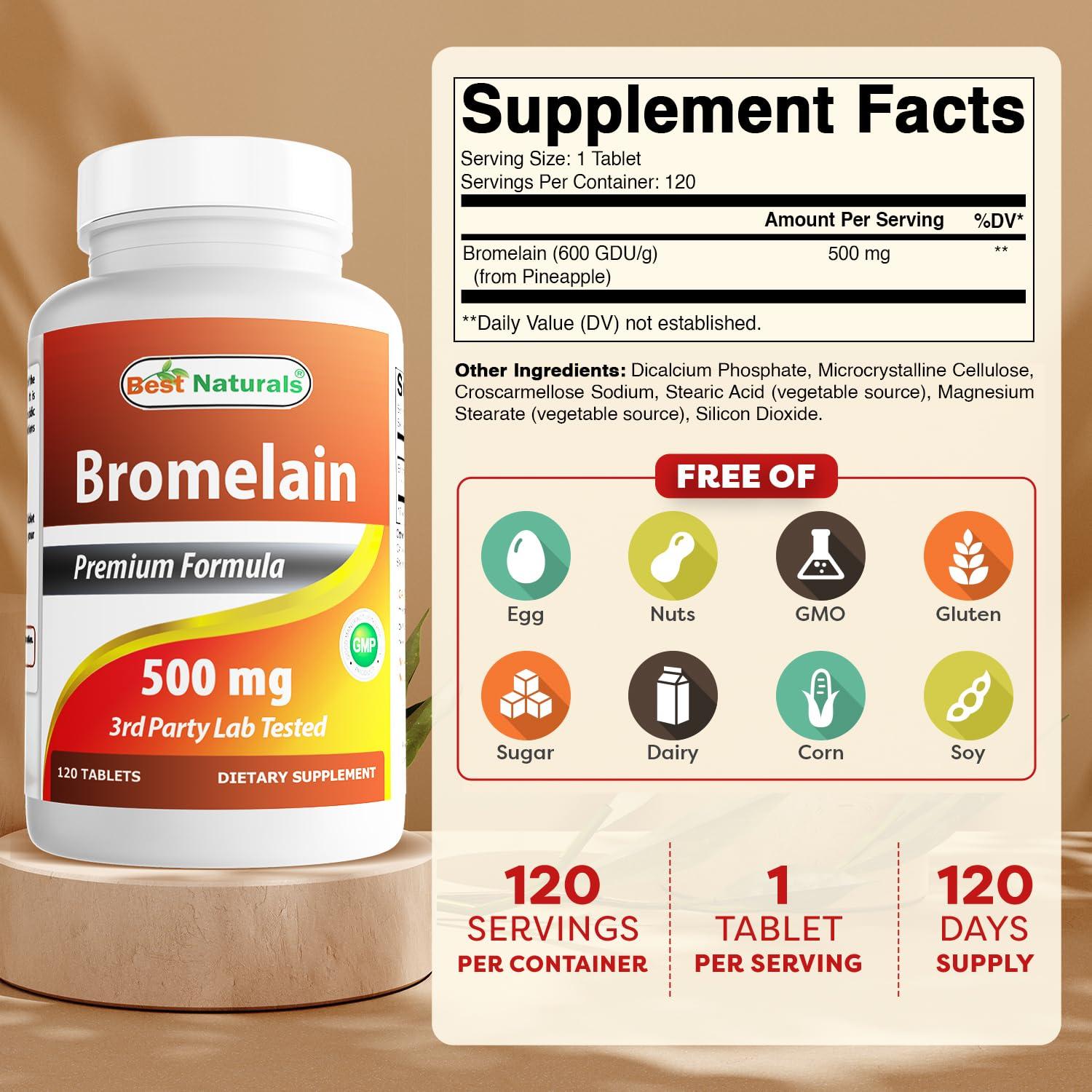 Best Naturals Best Naturals Bromelain 500mg 120 Tablets (120 Count (Pack of 3))