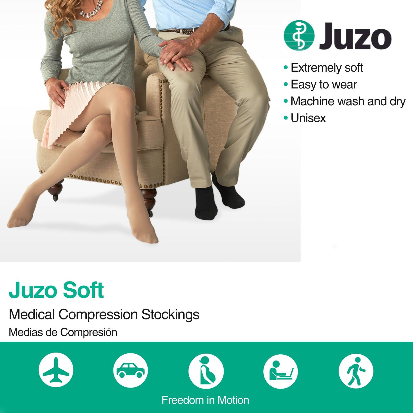 Juzo Juzo Soft 20-30 mmHg Compression Stockings, Thigh High, Silicone Band, Closed Toe | Compression Socks for Moderate Varicosities & Edema, Post-Sclerotherapy, Post-Op | Beige, X-Large (V)