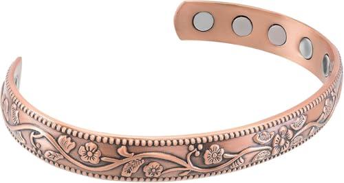 MagnetRX MagnetRX Women\'s Copper Bracelet Effective 99.9% Pure Copper Magnetic Bracelets for Women Adjustable Womens Copper Cuff Bracelet Bangle (Floral Style)