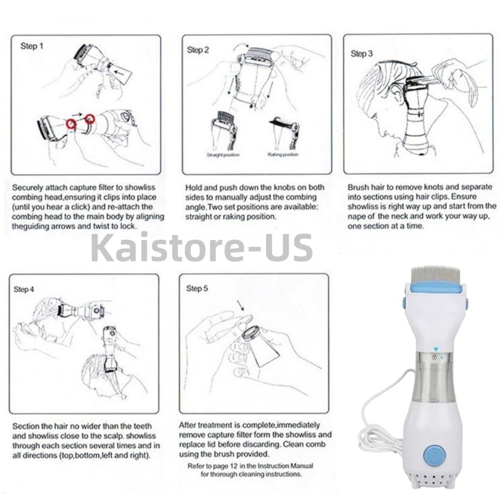 PINNKL Electric Head Lice Vacuum Comb, Electric Comb Lice Removal, Head Lice Treatment, Electric Head Lice Comb, Hair Cleaner (US,2PCS)