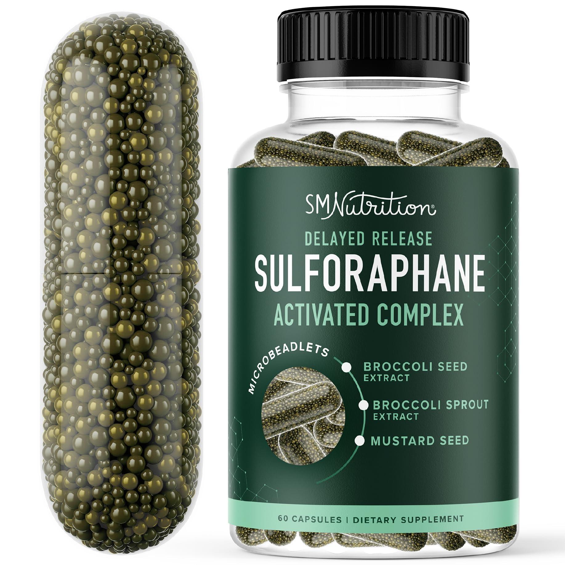 SMNutrition 50MG Sulforaphane Supplement from Broccoli Sprouts | NRF2 Activation with Glucoraphanin, Myrosinase & Antioxidants | Support Cellular & Immune Health | Broccoli Seed Microbeadlets, Vegan 60 Count