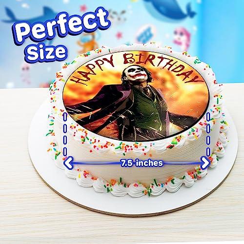 ENDLESS CHOICES 7.5 Inch Joker Heath Ledger Cake Topper Round Edible Birthday Cake Decorations, Happy Birthday Cake
