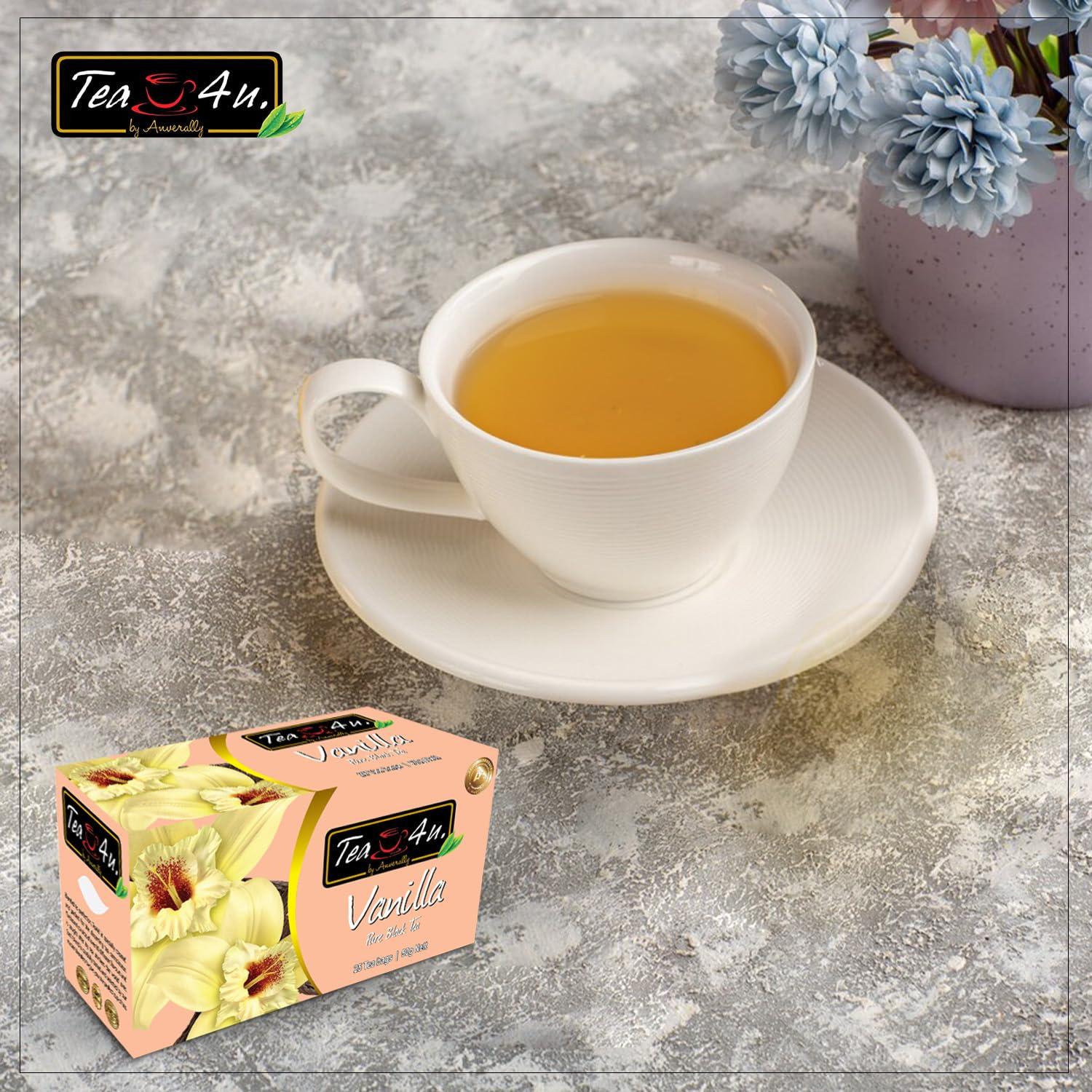 TEA 4U. BY ANVERALLY Tea4U Flavored Black Ceylon TeaBags - Vanilla | Ideal Quality from Sri Lanka\'s Finest Leaves and Expertly Blended - 25 Count