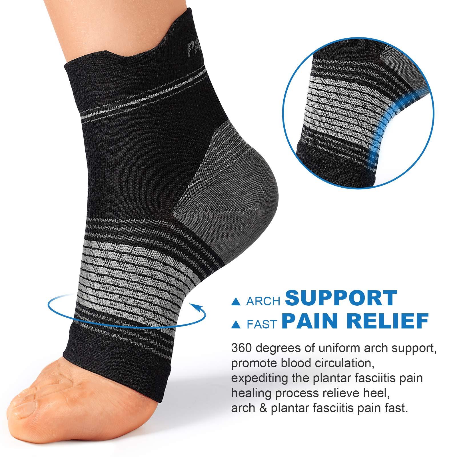 PAPLUS Plantar Fasciitis Sock (6 Pairs) for Men and Women, Compression Foot Sleeves with Arch and Ankle Support (Black, Medium)