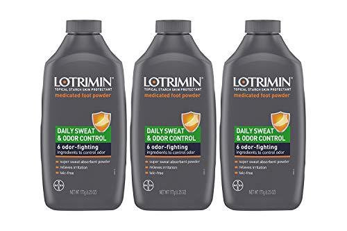 Lotrimin Lotrimin Daily Sweat & Odor Control Medicated Foot Powder, Topical Starch Skin Protectant, 6 odor-fighting Ingredients to control odor, 6.25 Ounce (177 Grams) Bottle (Pack of 3)