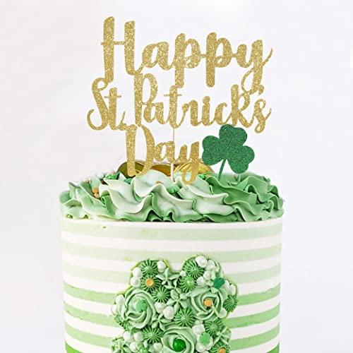 BOOMPA St Patrick’s Day Birthday Cake Topper - Lucky St Paddy’s Day Four Leaf Clover - Irish Themed Cake Decorations - Lucky 1st Happy Birthday For Gold Cake Flag - Best Photo Booth Props (St Patrick’s Day)