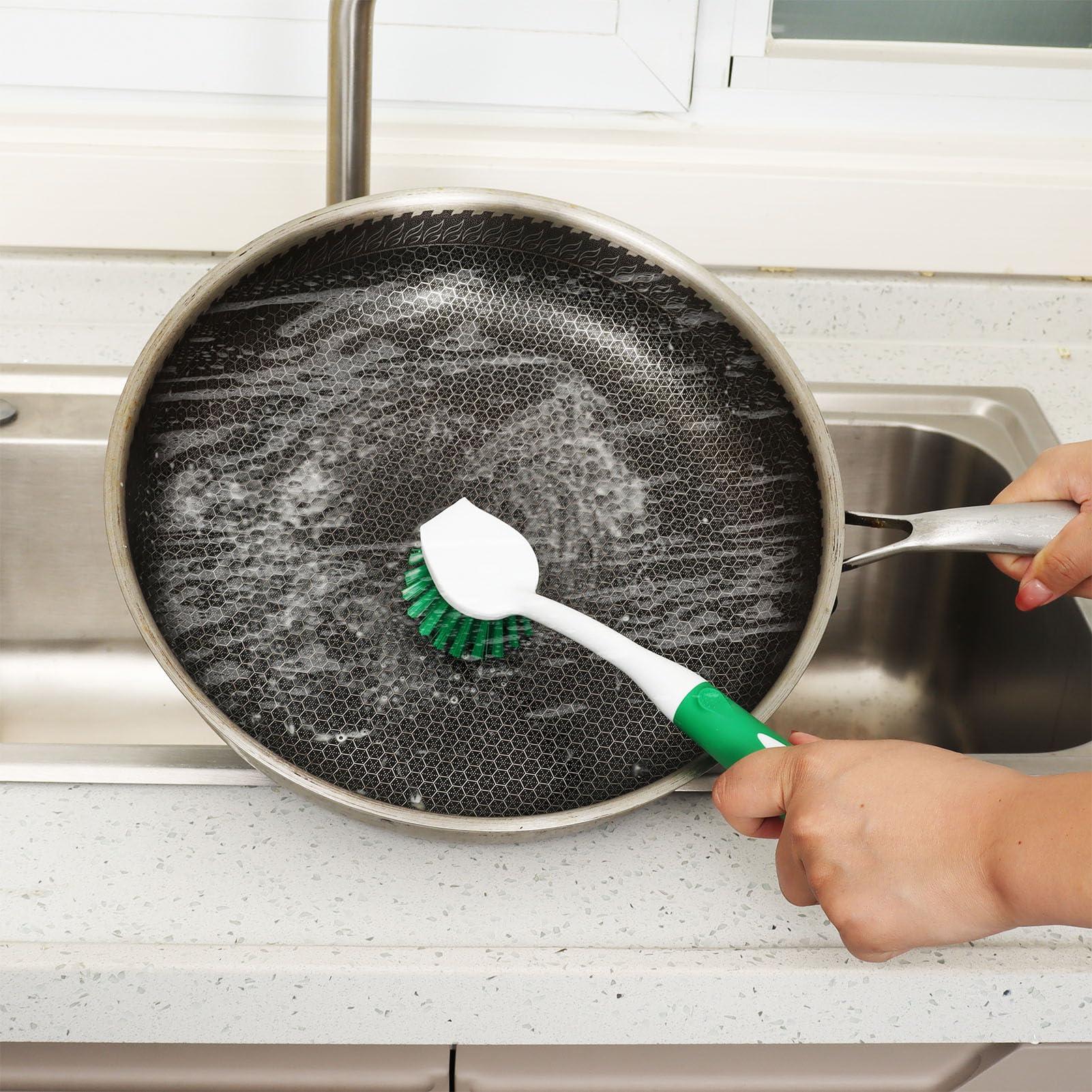 HileSwan 2 Pack Dish Brush with Handle, Dish Cleaning Brushes with Built-in Scraper, and 12 Pack Kitchen Sponges, Natural Dish Scrub Sponge, Non-Scratch Scrubber,