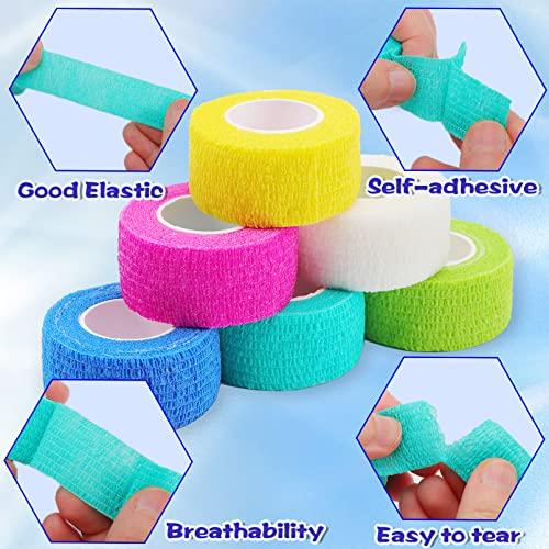 JEFHOMKIT 24 Pack Self Adhesive Bandage Wrap,Cohesive Wrap Bandages,Self Adherent Wrap 1 Inch X 5 Yards,Breathable Stretch Sports Tape,Elastic Self Adhesive Tape for Sports Wrist Ankle Athletic
