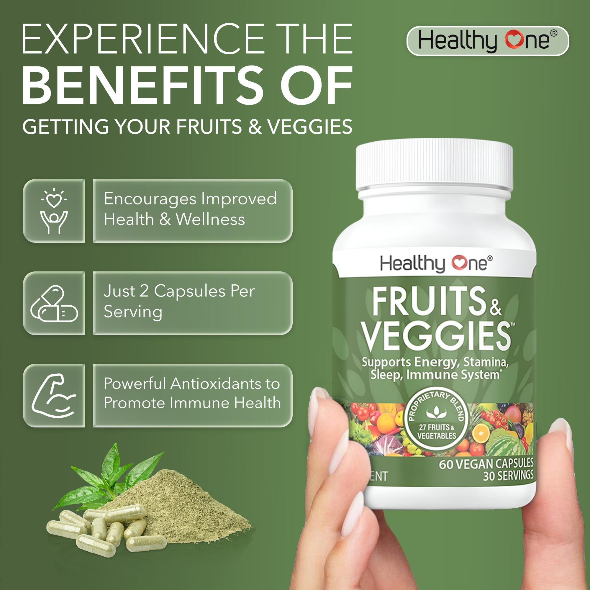 Healthy One Healthy One Fruits & Veggies - 27 Balanced Whole Foods of Nature - Vitamins - Minerals - Antioxidants - Detox - Vegetables - Kale - Broccoli - Spinach - Beets - Raspberries - Multivitamin - 120 Count