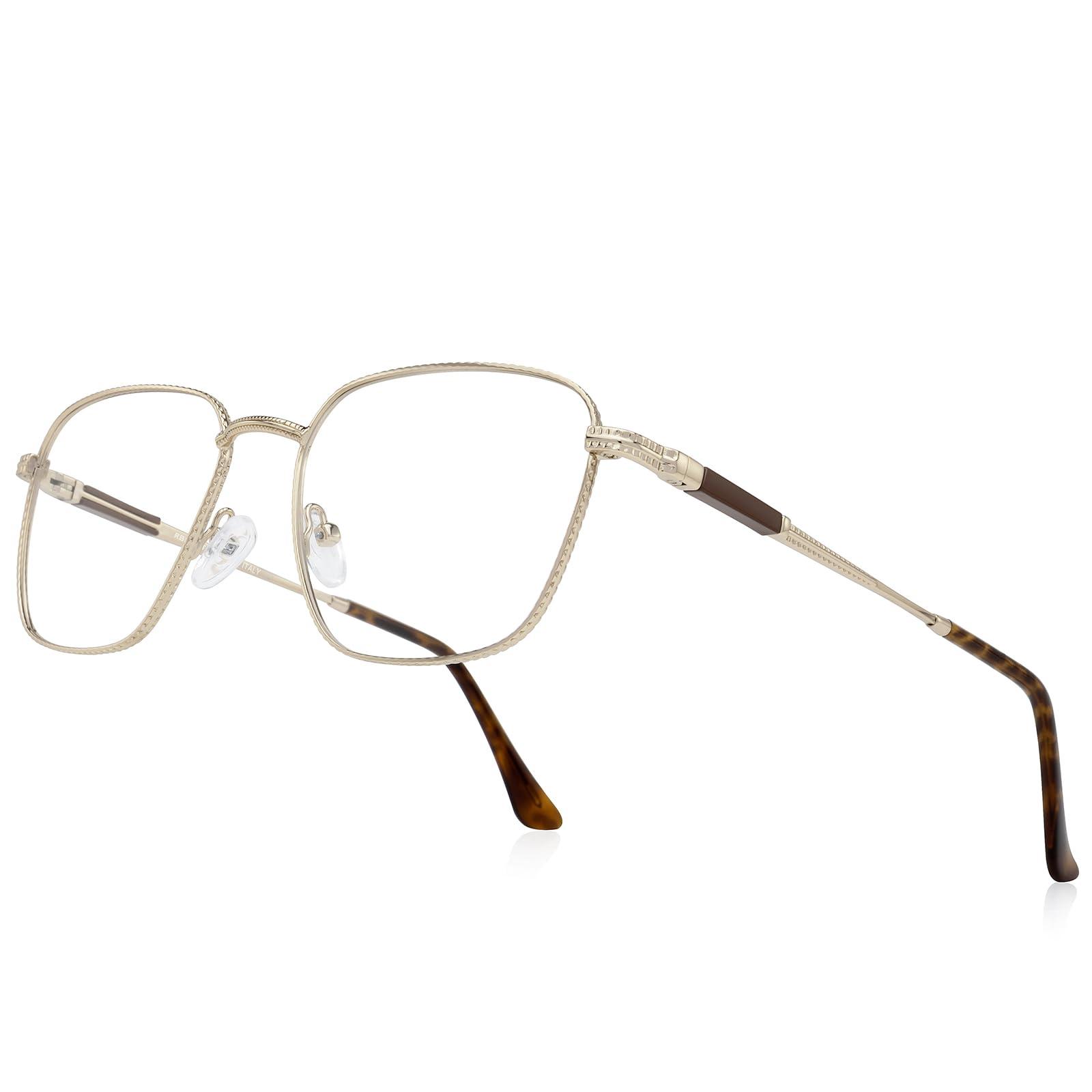 RB.Pilot RB.Pilot Classic Square Reading Glasses for Men Women Light Blocking Computer Readers Spring Hinge Metal Frame Acetate Legs